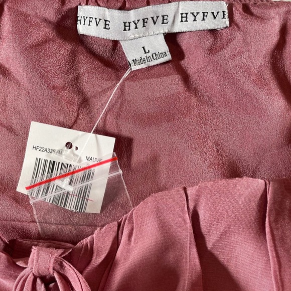 HYFVE Mauve Pink Ruched Bust Tie Front Ruffle Crop Top Long Sleeve Size L - Picture 4 of 7